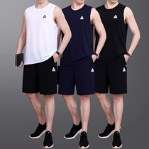 Dad summer middle-aged mens basketball uniforms summer middle-aged and elderly people running fitness sports two-piece suit quick-drying