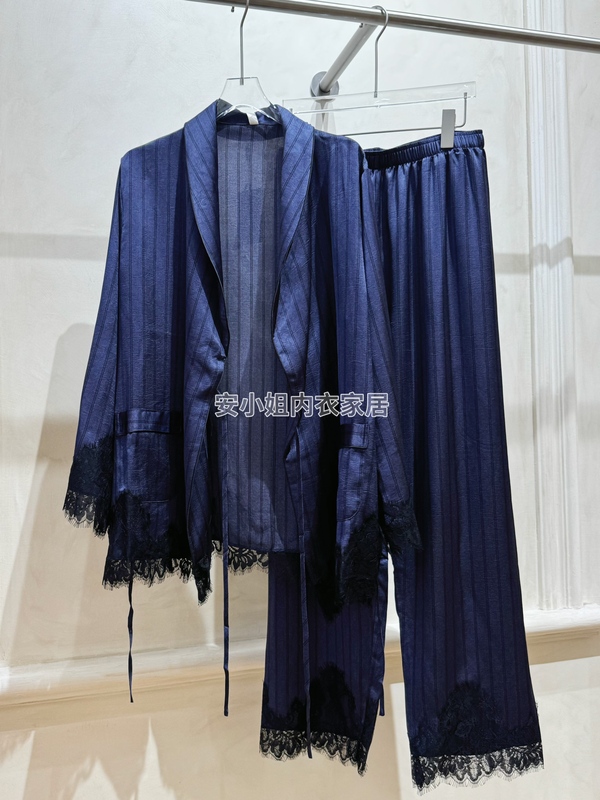 26 New Autumn French-Style Light Luxury Purple Striped Long-Sleeve Long Pants Tie-Waist High-End Loungewear for Women That Can Be Worn Outside