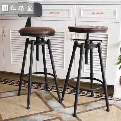 Bar chair bar chair rotating lift chair solid wood high foot stool iron back home bar stool modern simple