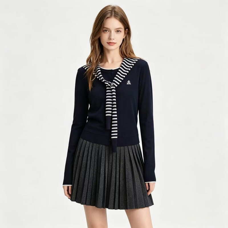 Same Style as in the Mall, Women's Knitwear, 2026 Autumn and Winter New Navy Style Striped Shawl Top with Embroidery Embellishments, Short Style