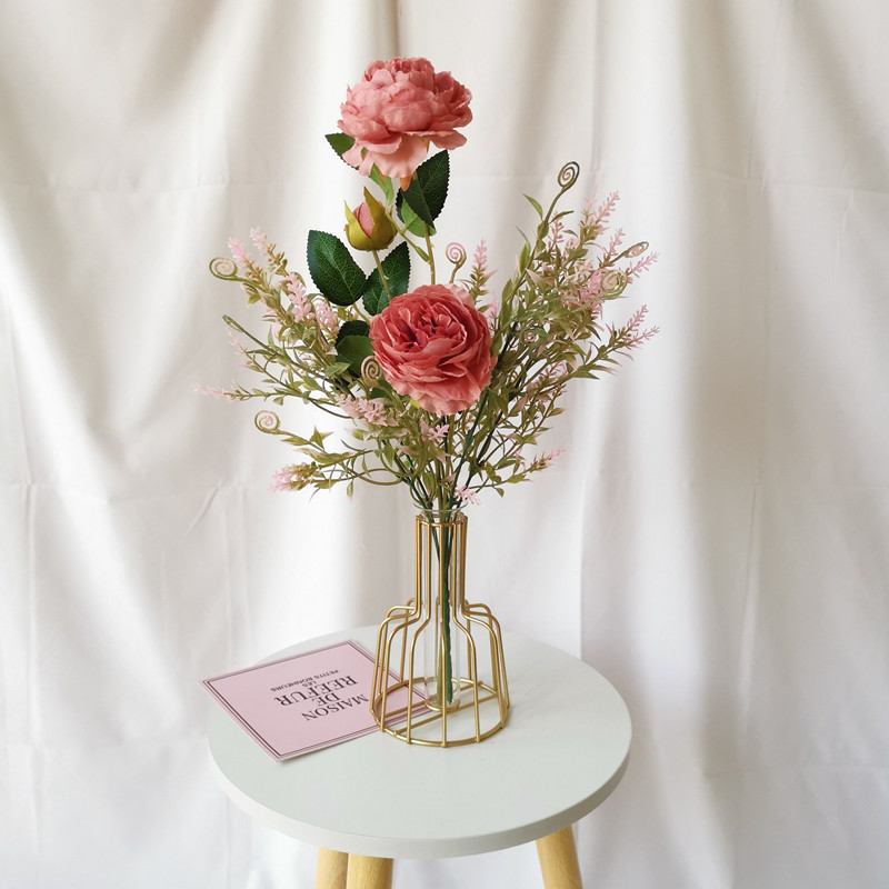 ins Nordic Wind Creativity Vase Iron Art Water Bacon Rack Gold Shop Interior Floral Glass Table Fake Flower Pendulum
