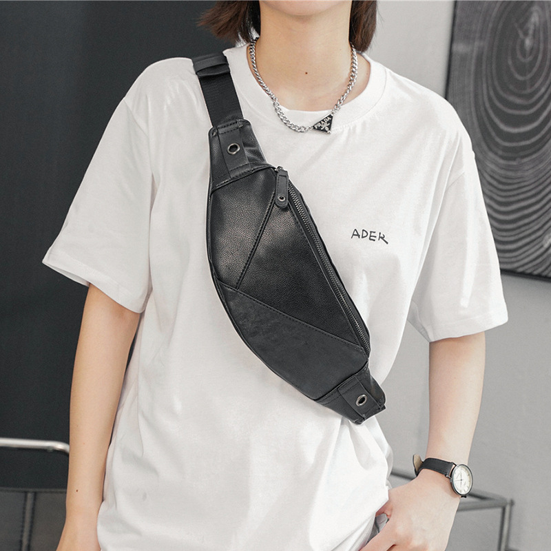 2021 new Korean version trend men's chest bag outdoor sports and leisure waist bag fashion leather personality messenger bag