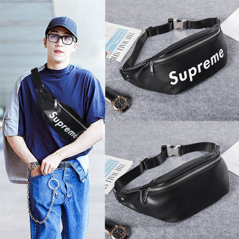 2021 new Korean version trend men's leather chest bag casual soft leather fashion waist bag personality single shoulder messenger bag