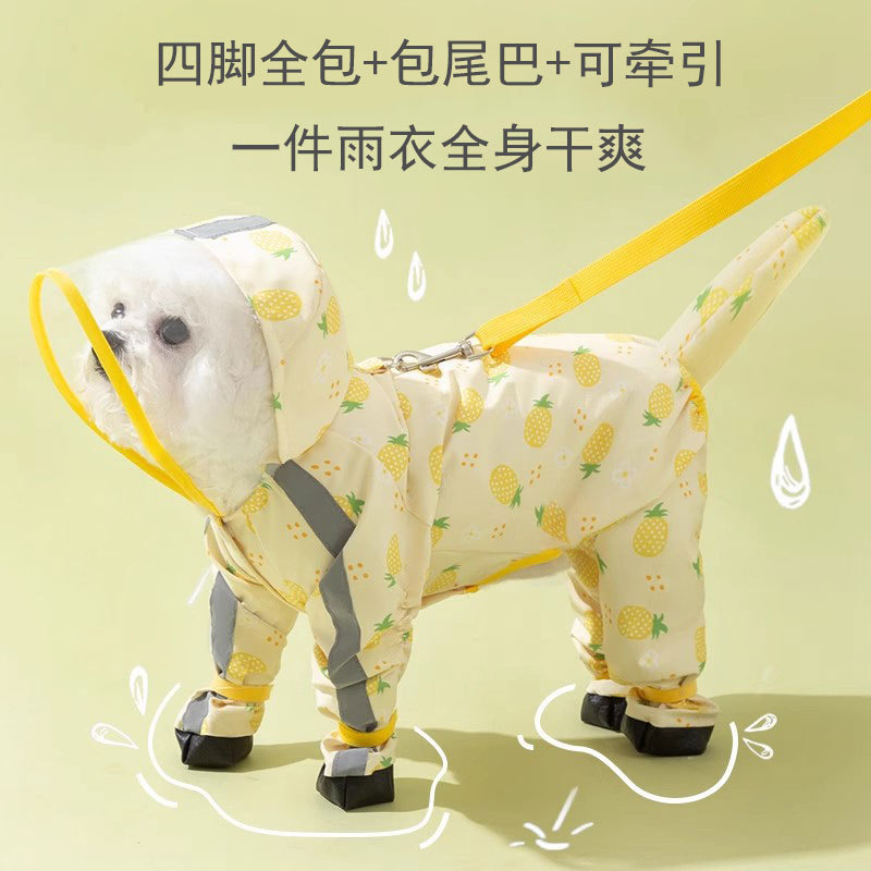 Dog Raincoat with Leash Attachment, Four-Legged, Waterproof, Full Coverage, for Teddy, Bichon, Pet Raincoat, Dog Raincoat for Small Dogs, Thin