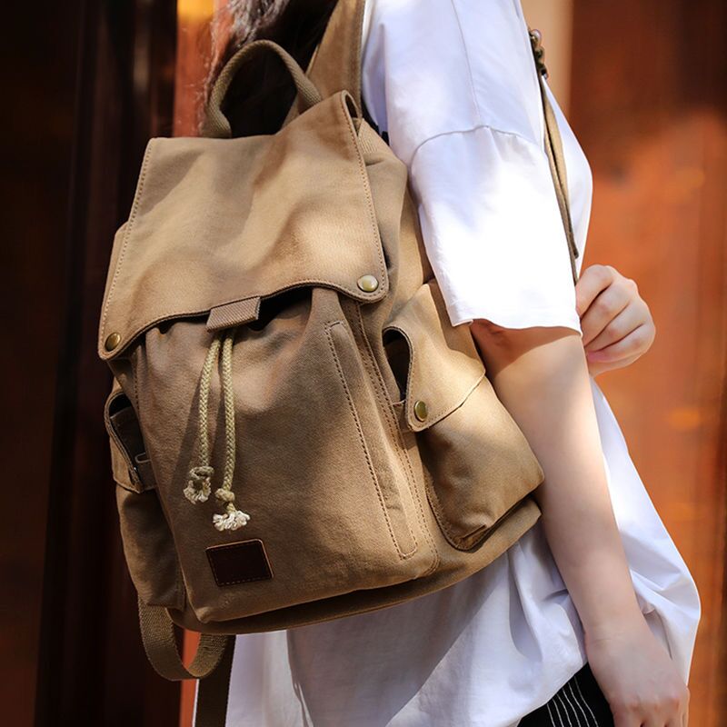 100 Lap Canvas Woman Summer Double Shoulder Bag College Student Leisure Korean Edition Art Travel Computer School Bag Men's Junior High School Students