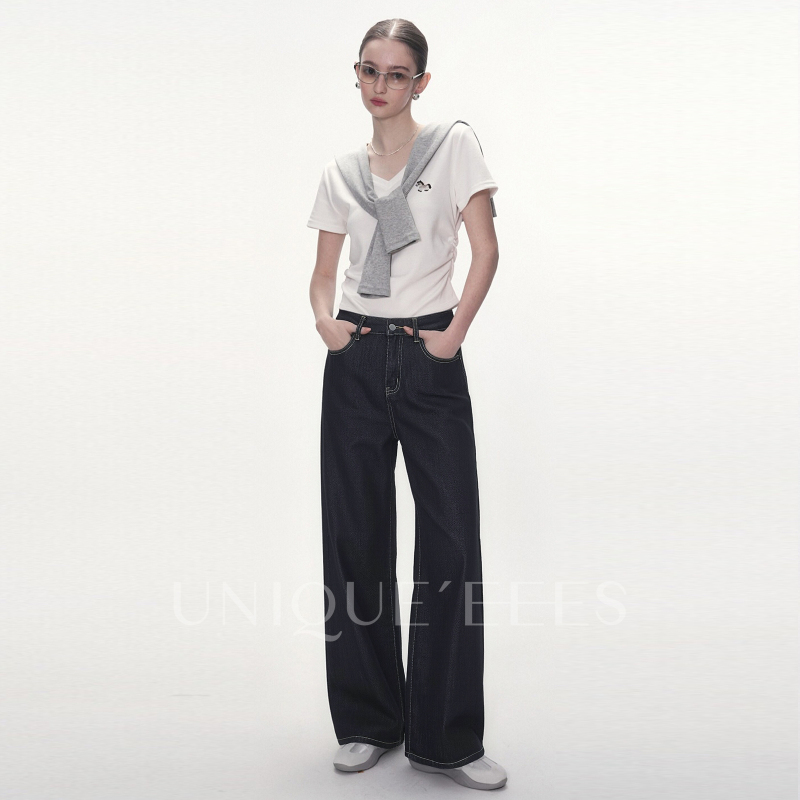 Unique'Eees【Must-Have Pants】High-Waisted Slimming Versatile Wide-Leg Jeans U6211360