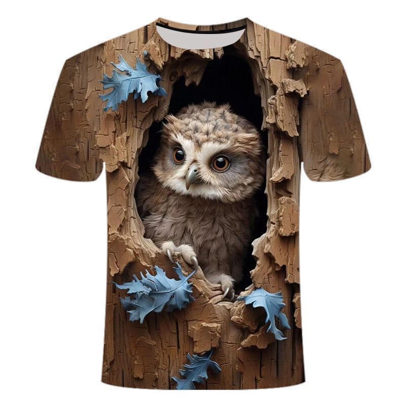 3D Printed Summer Short-Sleeved T-Shirts, Popular Cute Little Animals That Break through the Wall Series, Men's and Women's Summer 3D Printed Short-Sleeved T-Shirts