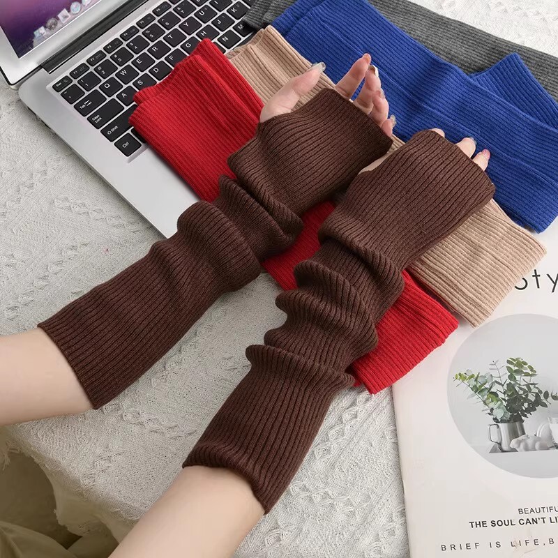 Maternity Long-Sleeve Gloves, Warm Knitted Arm Warmers, Fake Sleeves, Half-Arm Covers, Fingerless Brown Sweater Sleeves for Women Maternity Long-Sleeve Gloves, Warm Knitted Arm Warmers, Fake Sleeves, Half-Arm Covers, Fingerless Brown Sweater Sleeves for Women