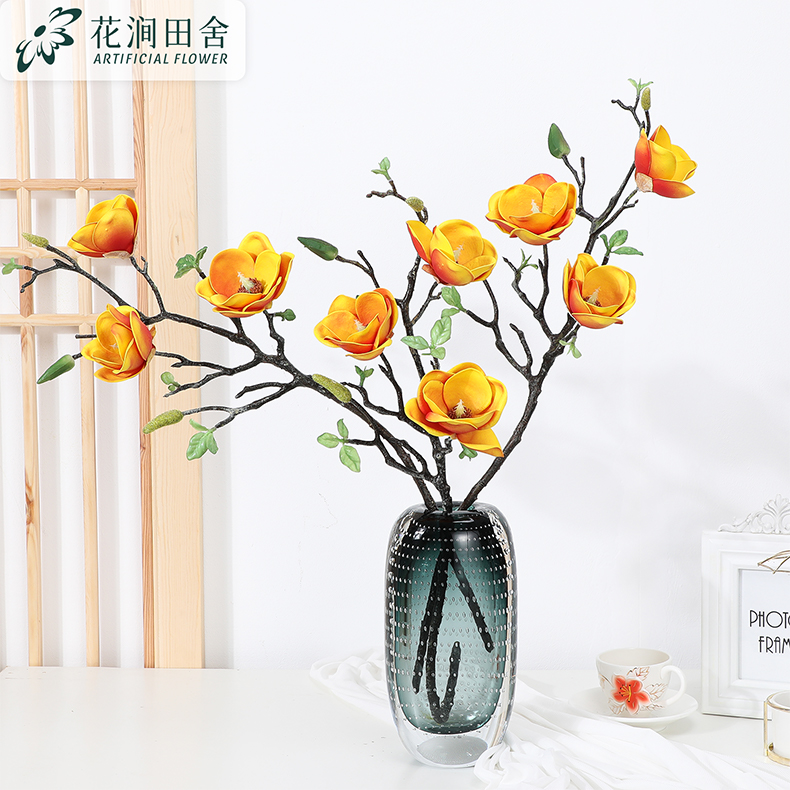 Small lotus magnolia simulation flower 2021 new living room fake flower decoration decoration light luxury flower decoration bouquet high branch