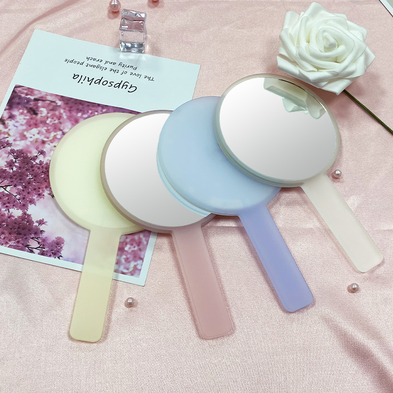 ins Korea transparent handle small mirror carry single-sided beauty gift hand-held makeup mirror round mirror