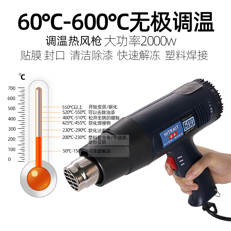 Heating hot air gun electric heating hair dryer film heat shrinkable tube hot air blower high-power handheld household hand-held hair dryer