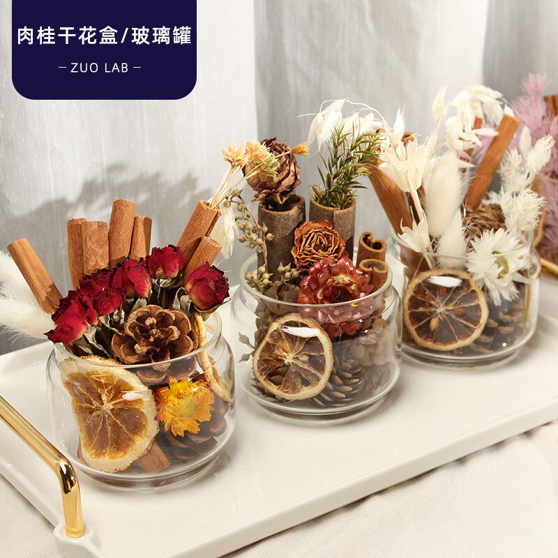 Pine cone decoration cinnamon fire-free aromatherapy cup ins wind diffuser creative immortal flower dried flower decoration diy small gift