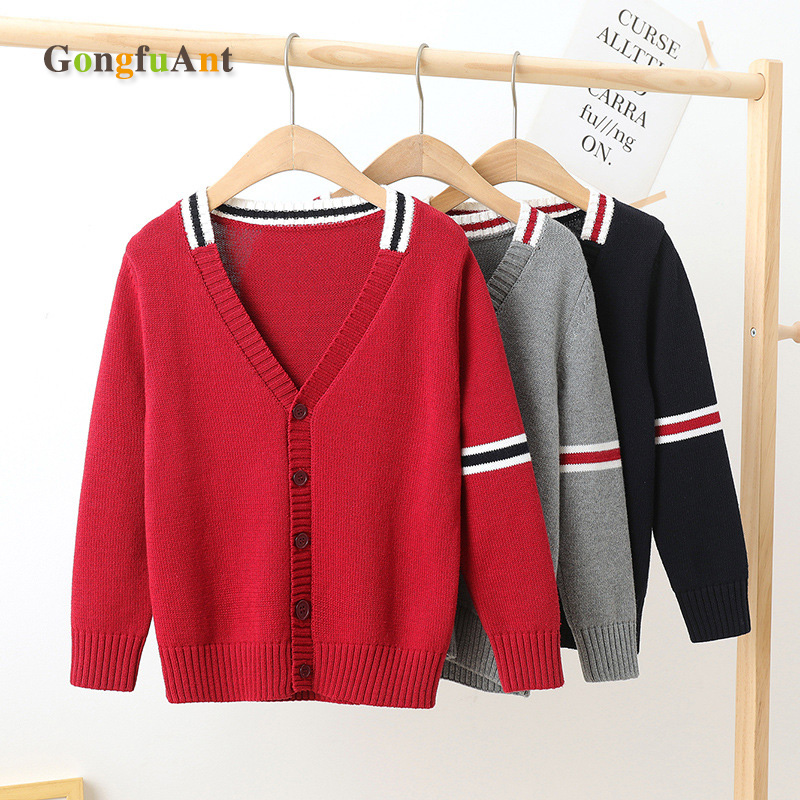 Children's cardiovert sweater pure cotton Tibetan green school uniform spring autumn girl's jacket boy college wind-knit cardiovert grey TR0123