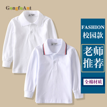 Boy pure cotton polo shirt long sleeve turtlenect T-shirt Spring autumn CUHK Childrens white undershirt Elementary school uniforms women