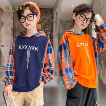 Boy fried street sweater hooded thin spring and autumn childrens tide 2021 cotton long sleeve T-shirt BKQ004