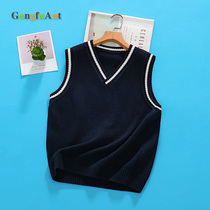Childrens knitted vest CUHK Childrens school uniforms autumn winter style boy sweater waistcoat waistcoat blue class for primary school pupils 2019