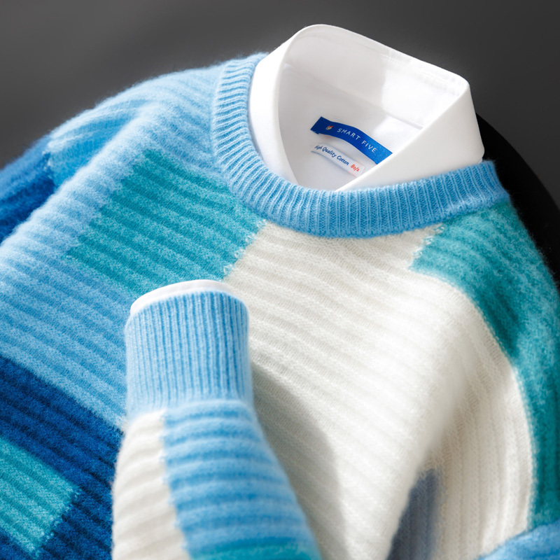 Men's Round Neck Cashmere Sweater with Irregular Patterns, Youth Wool Sweater, Fashionable Casual Base Layer Sweater, Plus Size Knitwear