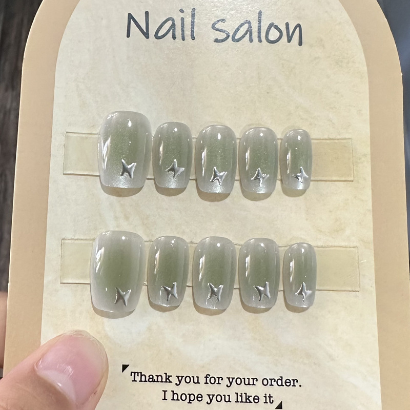 Punk Style Metallic Silver Wearable Nail Art Stickers Cat Eye Finished Product Reusable Nail Pieces Removable