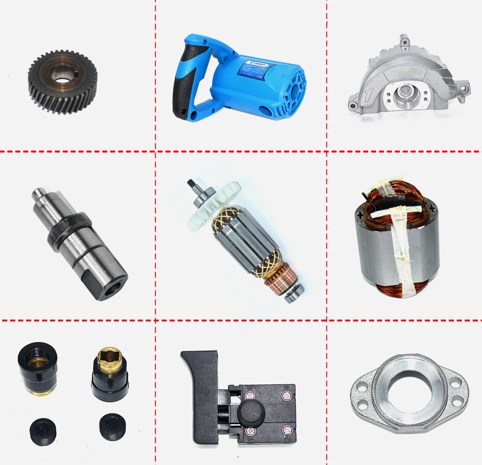 Lijian 9110-5 cutting machine motor rotating stator gearbox shell casing head shell bearing seat carbon brush switch accessories