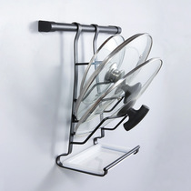 Dumb black kitchen pot cover stainless steel punch-free multilayer collection frame wall hanging rod hook chopstick cage hanging frame