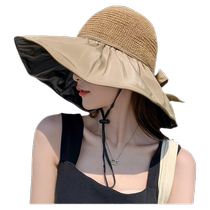 Korean Department Sunscreen Grass Knitted Hollowed-out Anti ultraviolet large eaves full face sunscreen fisherman hat Outdoor Travel shading hat