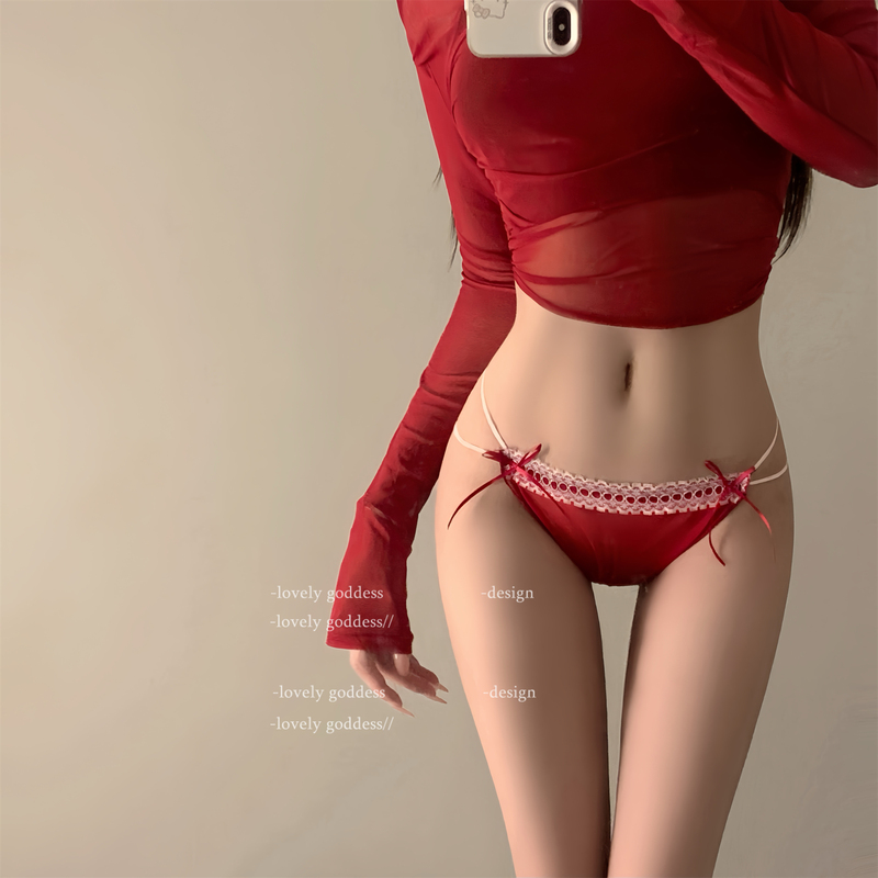「Lg」Fei Die Tian Yu* Sexy Pure Desire Bow Lace Tie Thong Women's Low-Waist Underwear Girl's T-Pants