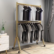 Double-layer clothing store floor-standing clothes rack thickened balcony bedroom double-pole folding clothes rail floor-standing lifting clothes drying rack