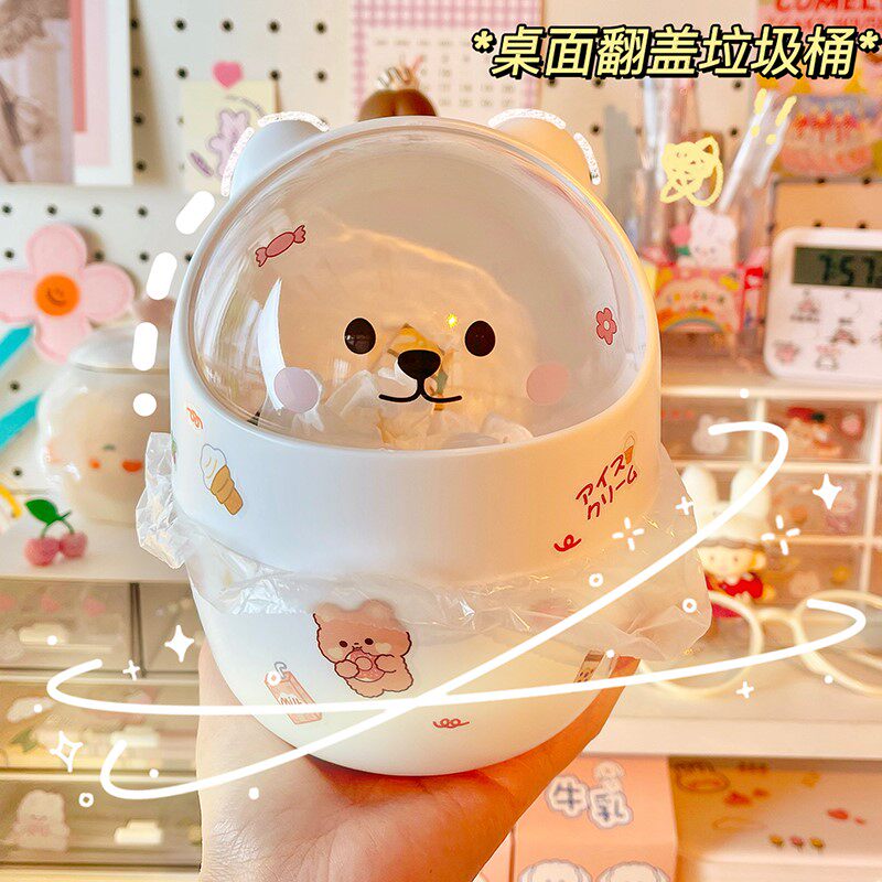 Cosmetic table mini trash can desk cotton 2021 new cute ins wind with lid student dormitory children's room