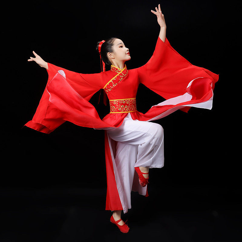 Children's big fishing baitang classical fan dance performing super fairy Chinese Fengxiang red umbrella dance suit Han clothing