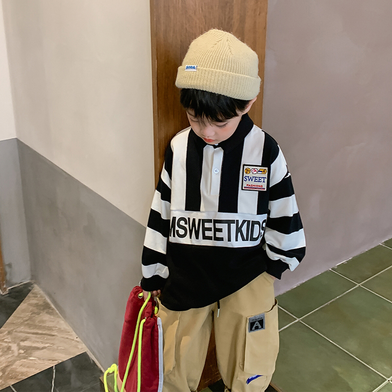 Korean boy's autumn sweater 2022 autumn new middle and big boys spring and autumn style handsome boy long-sleeved Polo shirt tide