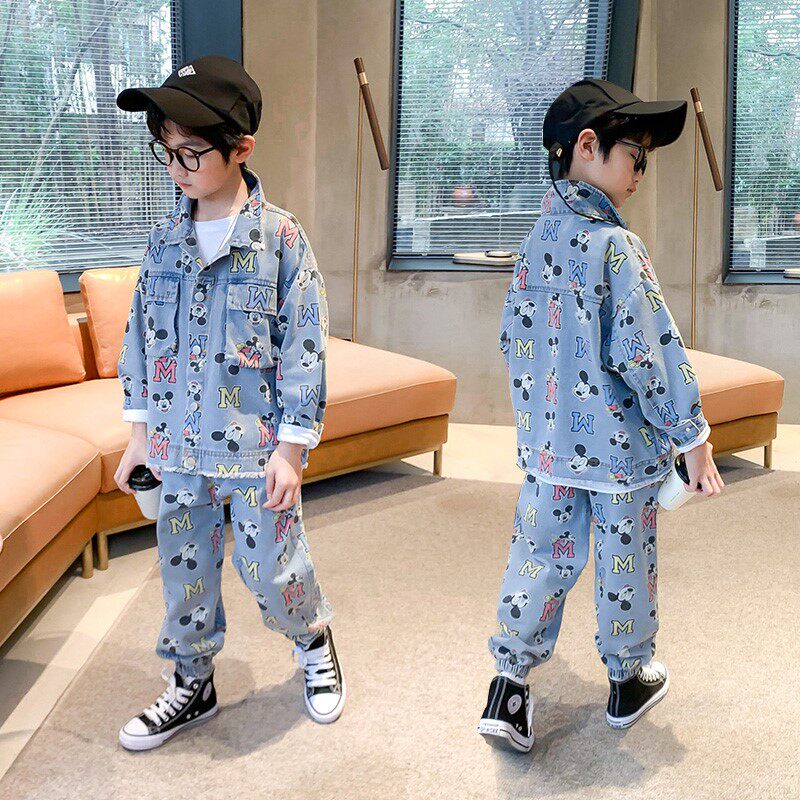 Tide brand children's clothing boys autumn denim suit 2022 autumn new children's boys spring and autumn foreign style two-piece suit