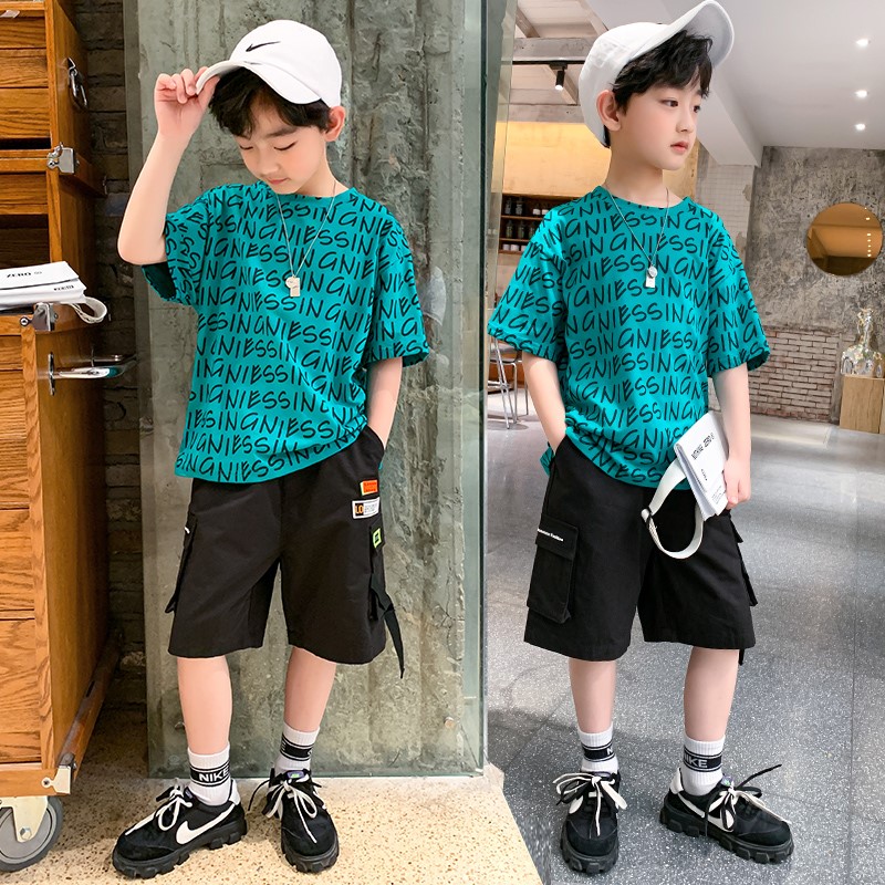 Korean boy suit 2022 summer new net red trendy handsome thin section children's clothing boy fashionable two-piece set - Taobao