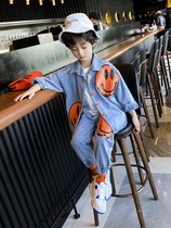 Korean boys suit autumn 2022 spring and autumn new childrens denim foreign style handsome boy two-piece Korean version of the trend