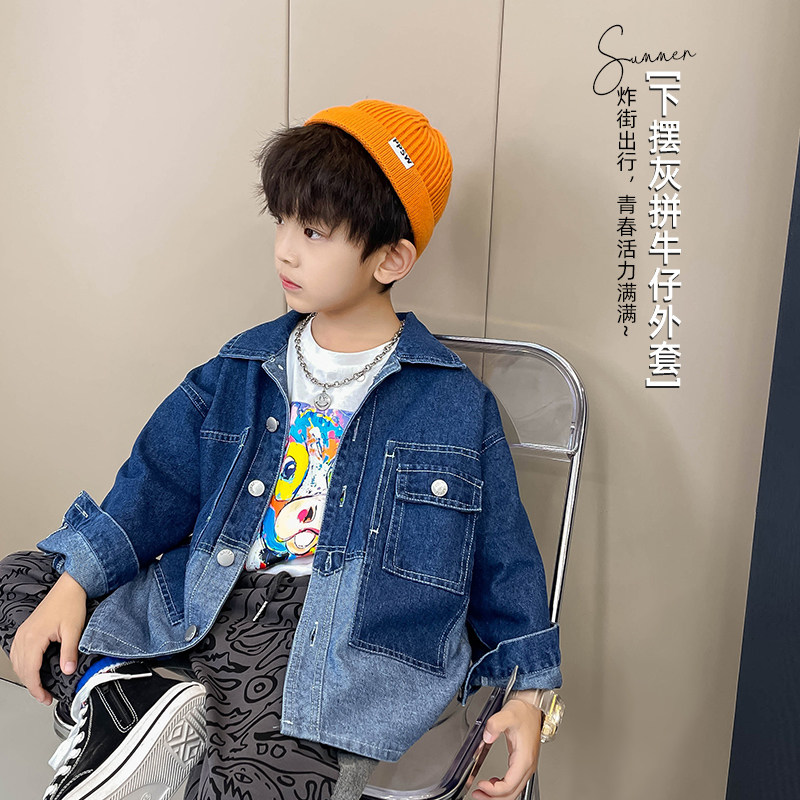 Korean boys' denim jacket 2022 autumn new middle and big boys handsome boy children's tops autumn clothing children's clothing tide