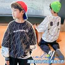 Tide brand childrens clothing boys 2022 autumn new middle and big children boys tops pullover Korean autumn clothing foreign style sweater