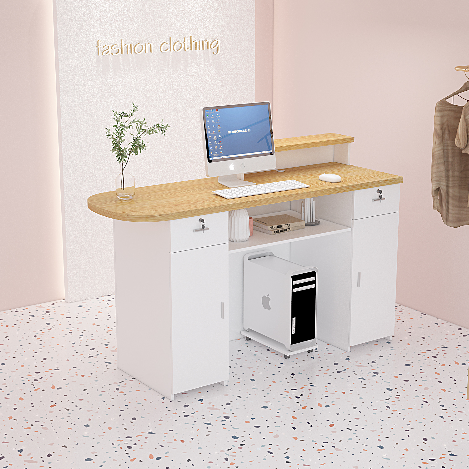 Modern clothing store cashier's silver counter small bar Arc Reception Desk Brief About Mealshop Front Office Ins Wind With Drawer