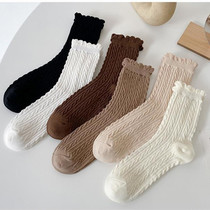 Japanese socks Childrens autumn Winter pure cotton cute lace heaps Sox warm and deodorant Sweat Lady Midbarrel Socks