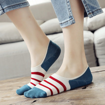 Japan 5 Double Loaded Boat Socks Woman Pure Cotton Non-slip with Shallow Mouth Invisible Socks deodorant Sweat Lady Socks