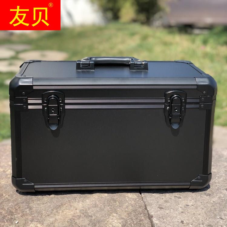 Large medium black aluminum alloy multifunctional hand - lift instrument box Air mode double control toolbox with partition sponge