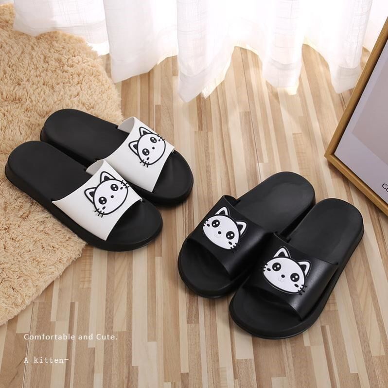 Family child slippers summer girl slippers summer family three mother and daughter black and white cat anti-skater bathroom soft