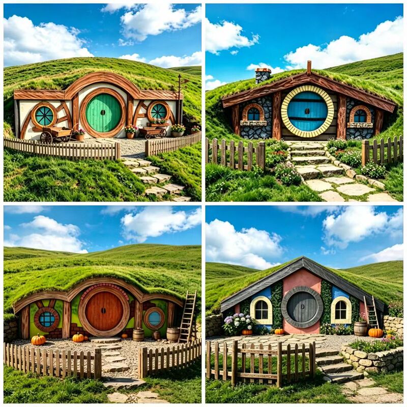 Decorative Props for Tourist Attractions: Hobbit Hut Decorations, Popular Farm Backdrop Walls, Wooden Houses, Balloon Flying Houses, Check-In Spots for Attracting Visitors