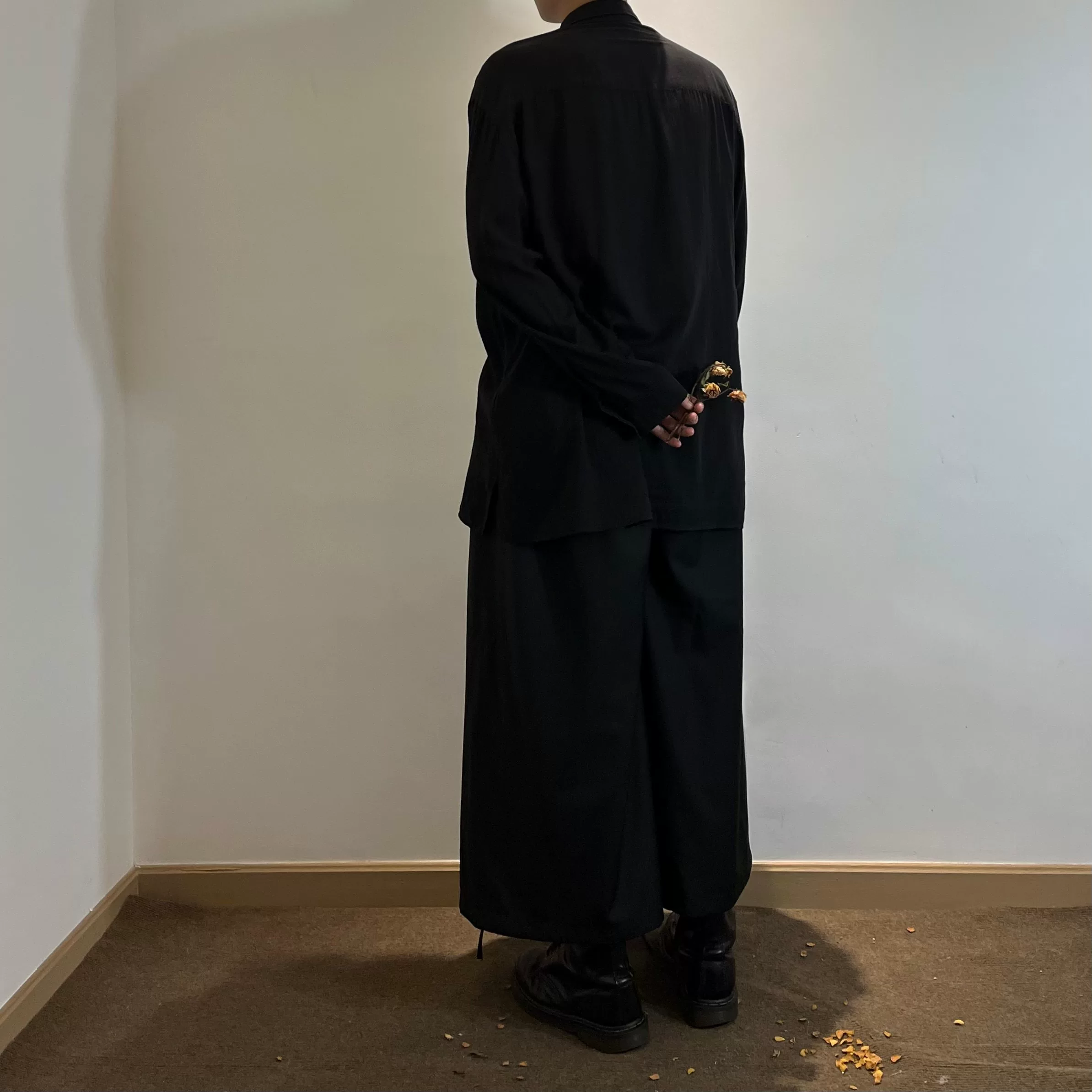 Автономный YOHJI Yamamoto темный черный Wind Main Line Soft Foundation Pure Black Bottom Fang Shirt