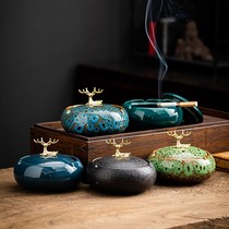 Ashtray creative personality trend household 2021 Golden Deer ashtray creative personality trend home living room with lid
