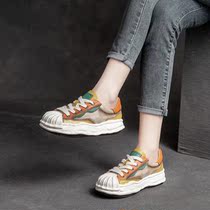 Yerkan Spring Autumn Shell Head Dissolved Shoes Woman 2022 New Genuine Leather Retro Old Daddy Shoes Casual Single Shoe Plate Shoes