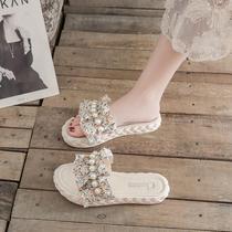 Yercon Flowers Sandals Sandals Women Fairy Wind Summer Wear and Ins Chains 2022 New out of Pearl Thick beach Shoe