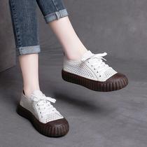 Genuine leather foot Serie confusions Comeback Shoe Plate Shoes Hollowed-out Breathable Summer Women Shoes Flat Bottom Shoes Comfort Soft Undershoes