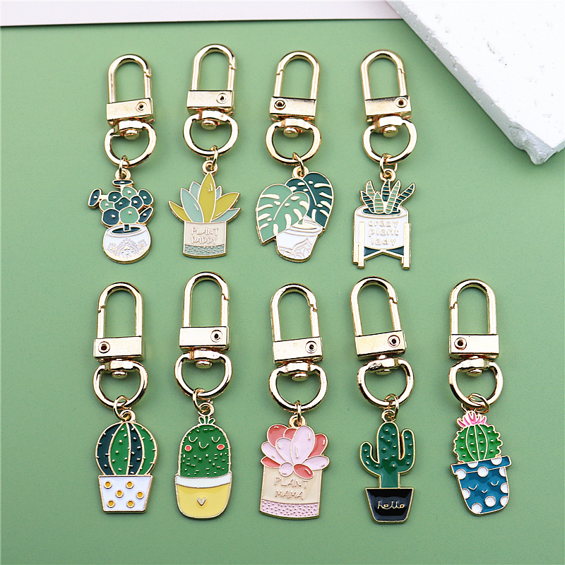 Cute Green Leaf Pendant Succulent Plant Cactus Pendant Potted Aloe Vera Keychain Bag Accessory Small Gift