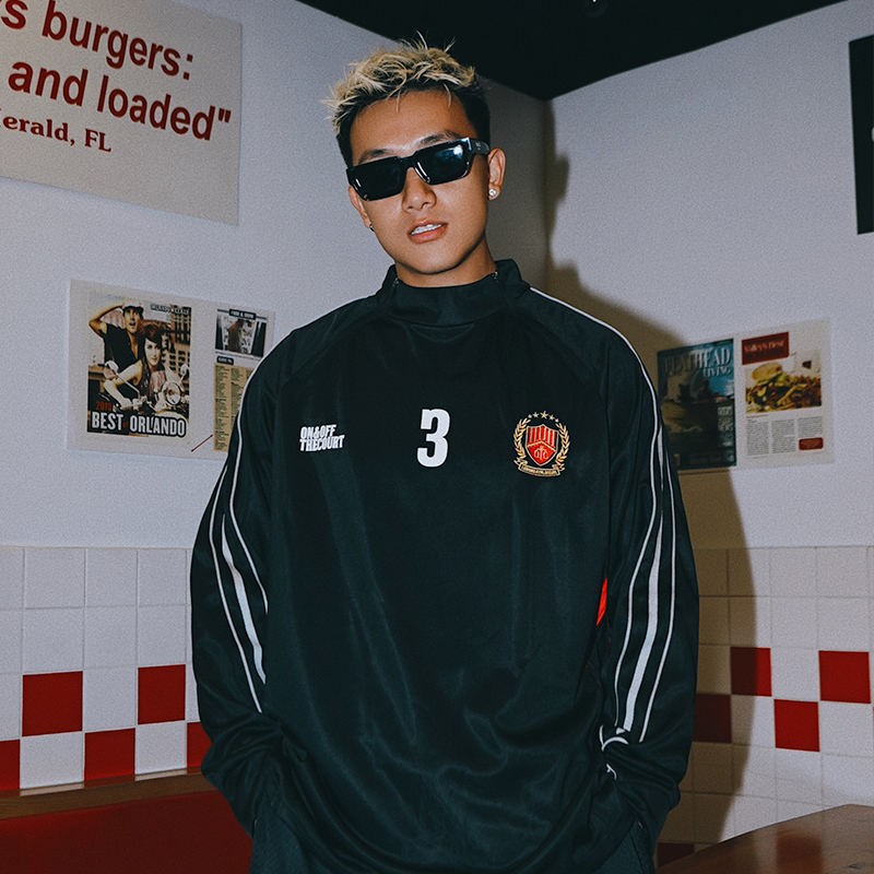 OOTC アメリカンレトロストリートスタイルジッパーカラーマッチング速乾サッカーユニフォームラグビートレーニングスーツ長袖Tシャツカップル