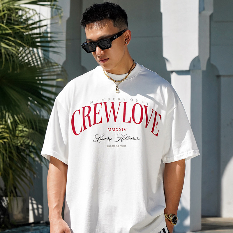OOTC “Crew Love” American-style streetwear vintage preppy loose-fit printed short-sleeve T-shirt, trendy Chinese-style unisex.