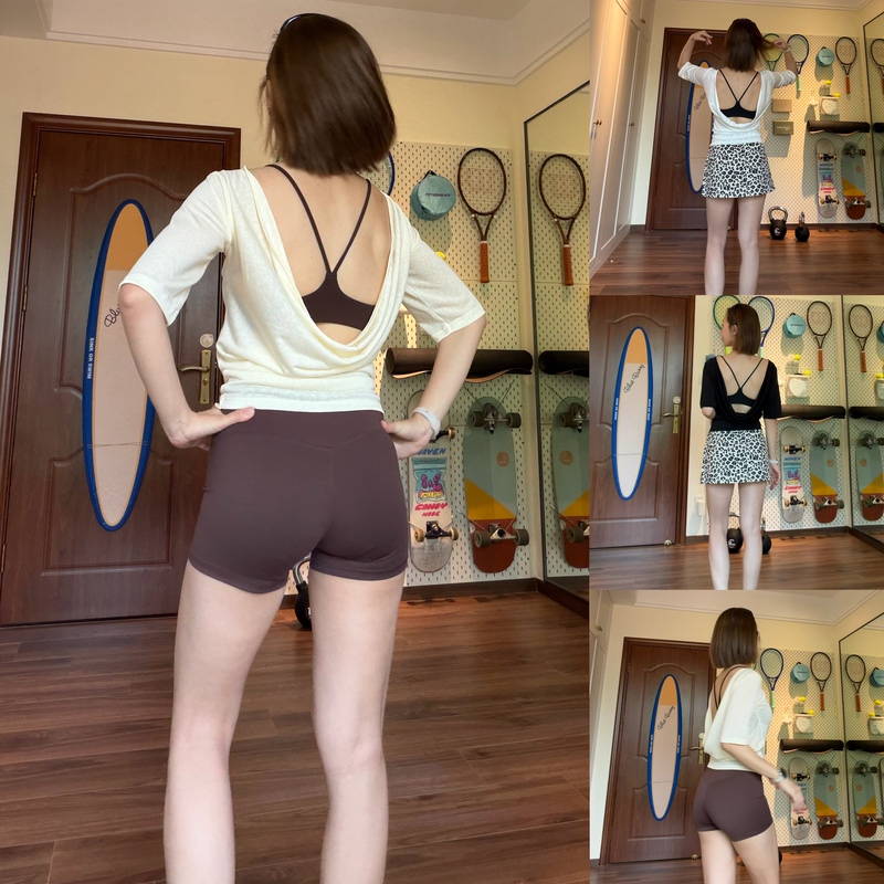 Ginngym Swing Collar Backless Sports Top Yoga Cover-Up Lyocell Snowflake Pattern 7A Antibacterial Cooling Fabric Ginngym Swing Collar Backless Sports Top Yoga Cover-Up Lyocell Snowflake Pattern 7A Antibacterial Cooling Fabric
